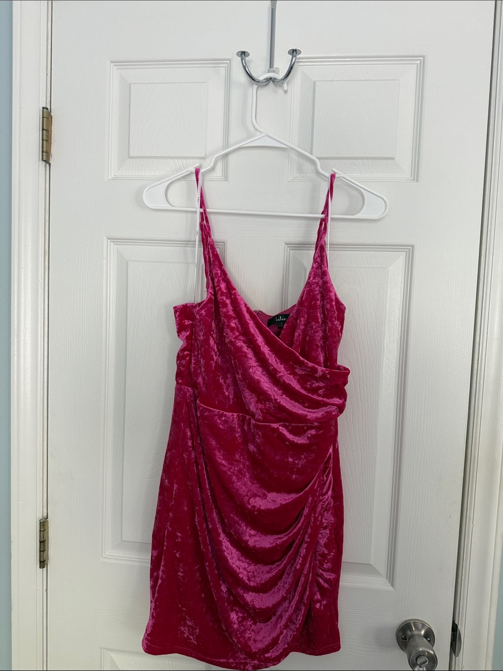 Lulu's Fuchsia Crushed Velvet Draped Mini Dress